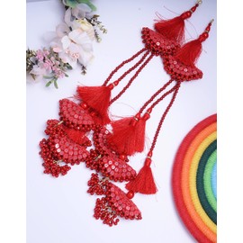 Feathers Creation Ltd Sew on Tassels garland for Curtain Edge Blouse Latkan Wedding Dress Tassel Sold per Pair 14 Inch Long (Red)
