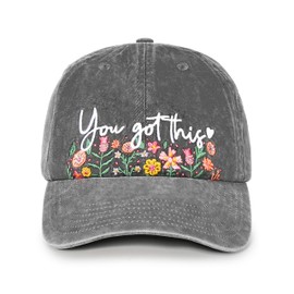 InnoBeta You Got This Embroidered Baseball Cap for Women – Inspirational Floral Hat with UV Protection – Adjustable Motivational Gift for Teens, Friends, Birthdays, Graduation, Outdoor Wear Grey