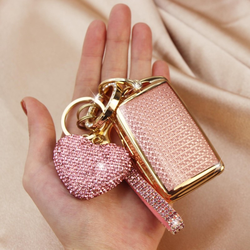 Simocky Key Fob Cover with Diamond Heart Keychain for Mazda
