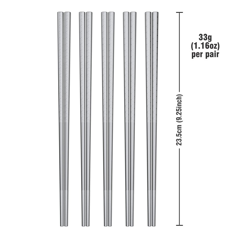 SUPJOYES 5 Pairs Stainless Steel Chopsticks, Reusable Chopsticks, Dishwasher Safe