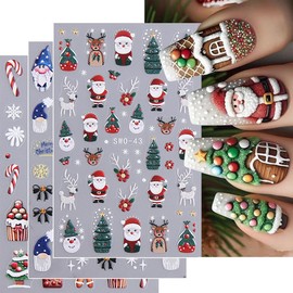 Christmas Nail Art Sticker 6 Sheets 5D Self-Adhesive Snowflake Santa Clau Nail Stickers Decals, Snowman Elk Christmas Tree Nail Design for Nail Supplies Holiday Nail Art Decoration Accessories