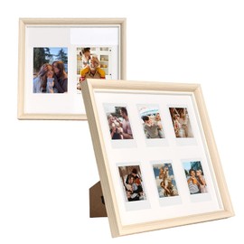 CAIYOULE Wooden 2x3 Collage Picture Frame, Polaroid Frame with Multiple Openings for Instax Mini 2x3, 4x6 inch Photos Multifunctional Display for Wall Tabletop - 1 Frame with 2 Mat