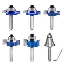 SICWOOD 5PCS Rabbeting Router Bit Set 1/4 Inch Shank, 1-1/4" Cut Dia, Rabbet Router Bit with 5 Bearings Set(Dia 1/2", 5/8", 3/4", 7/8", 1-1/8" ), for Cutting Rabbet Slots