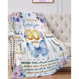 80th Birthday Gifts for Women 1944, Happy 80th Birthday Gifts for Women Ideas, Birthday Blanket for Women Butterflies, Happy 80th Birthday Blanket, 80 Year Old Birthday Gifts for Women Decor (50x60)