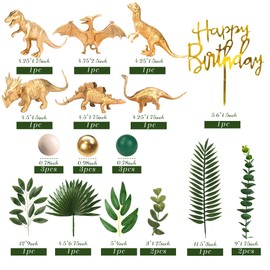21 PCS Gold Dinosaur Cake Toppers Dinosaur Figures Green Ball Cake Decoration for Boy Girl Birthday Baby Shower Dinosaur Theme Party Supplies (Gold)