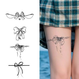 Byeolla Semi-Permanent Real Tattoo Sticker Chic Ribbon 4 Types 1 Set, 4 Pieces, Black / 별라 반영구 리얼 타투 스티커 시크 리본 4종 1세트, 4개, 블랙