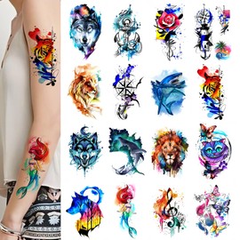 Roarhowl Temporary Tattoos for Adults and kids, Watercolor Art, DIY Stickers,Waterproof temporary tattoo (Medium)