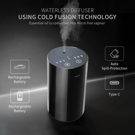 Cavir Wasserloser Diffusor für ätherische Öle, Tragbarer Mini-Geruchs-Luft-Maschine Aromatherapie-Zerstäuber, USB aufgeladen 1/2/3H/Zeit Weg von 3 Nebel-Niveau für Home Room Cars Büro