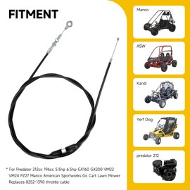 HIAORS 75 inch Throttle Cable for Go Kart Compatible with VM22 VM24 Predator 212cc 196cc GX160 GX200 5.5hp 6.5hp Engine Manco American Sportworks Kandi Yerf Dog Go Cart Lawn Mower Parts (2 PCS)