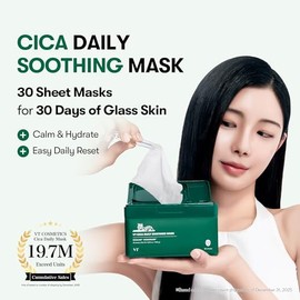 VT COSMETICS CICA Daily Soothing Mask, 30 Sheet Face Masks for Sensitive Skin, Centella Asiatica & Triple Hyaluronic Acid, Hydrating Korean Sheet Mask