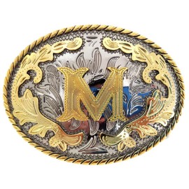 Western Belt Buckles - A to Z Letter Cowboy Belt Buckle, Metal Rodeo Buckles for Men & Women - Fits 1.5” Snap-on Belts - Size 4" x 3" - Letter (M)