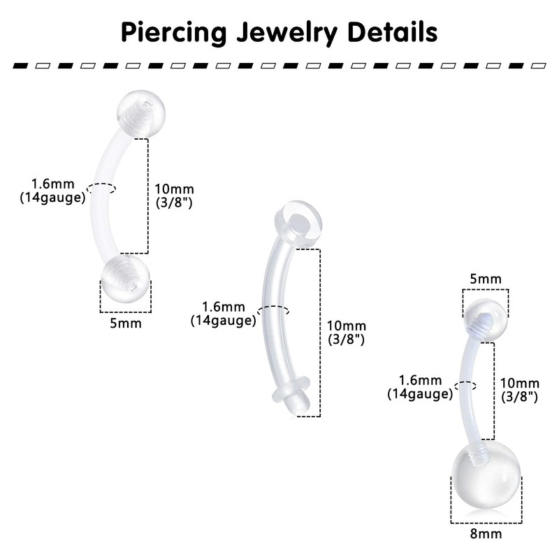 QWALIT Clear Belly Button Rings Plastic Belly Button Rings Plastic