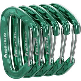FresKaro 5pack Carabiner Keychain Clip Heavy Duty, Small Sturdy Key Accessory, 8kN Wiregate Carabiners, 7075 Aluminum Ultra-Light, for Hiking, Camping, Travelling, Backpack, Green