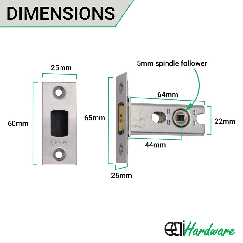 EAI Tubular Deadbolt for Bathroom | 64mm Case 44mm Backset