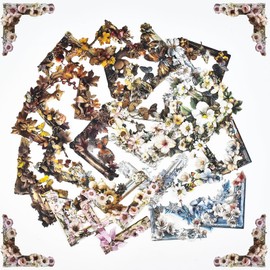 120Pcs Vintage Flower Wood Grain Corner Aesthetic Stickers Decorative Cover Book Scrapbooking Corner Stickers for DIY Craft Bullet Junk Journal Planners Wall Art Collage Picture Frame Room Decor