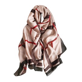 LumiSyne Silk Scarf Women's Vintage Printed Neckerchief Fashion Elegant Style Large Silk Scarf Warm Soft Stole Headscarves Pashmina Sun Protection Cape All Year Round, Light Brown Stripes
