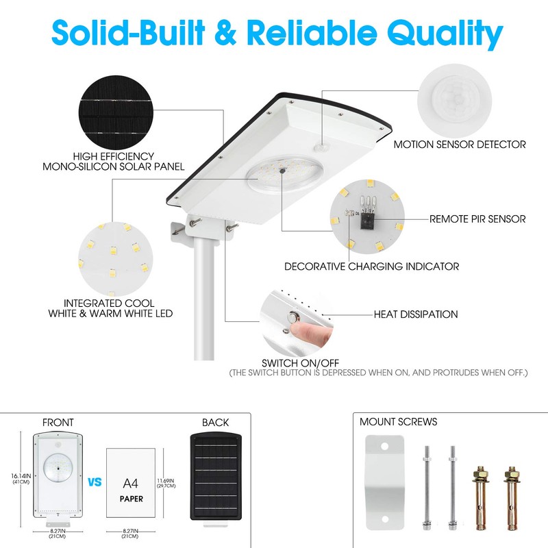 Solar Street Lights Outdoor Motion Sensor Dusk to Dawn Integrated