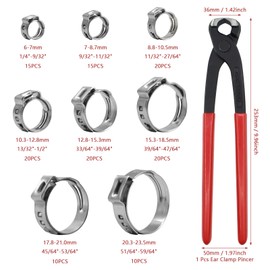 130pcs Heavy Duty PEX clamp Assortment Kit with Pliers, Stainless Steel Single Ear Hose Clamps 1/4"- 0.92"(6-23.5mm), PEX Cinch Crimp Rings Pinch Clamps for Water Pipe, Plumbing and Automotive Use