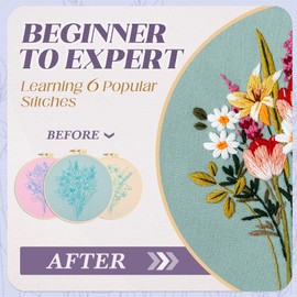 WIVLAX Embroidery Kit for Adults Beginners, DIY Stitch Craft Set with Floral Pattern Fabric, Hoop, Thread & Needles, Starter Hand Flower Embroidery Kits for Adults, Sewing Gift Set for Women & Teens