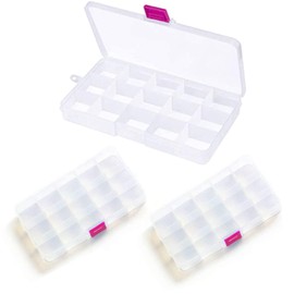 AidShunn Jewellery Organizer with Compartments,Plastic Storage Boxes with Lid 15 Grids Removable Small Clear Containers for Craft Beads Pills Earring Fishing Hook Nuts Small Accessories (3 Pack)
