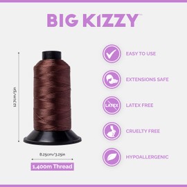 Big Kizzy Light Blonde 1400m Nylon Thread for Hair Extensions, Sew in Human Hair Weft and Wigs - Non-Slip and Comfortable Hold for Hand and Machine Tied Weft