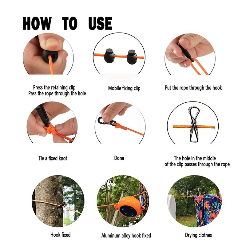 QeeHeng Camping Retractable Clothesline Portable Travel Clothes Line Adjustable 26ft