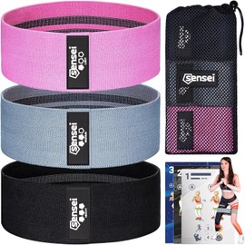 SENSEI Fitness Bands Set - 3 Elastic Fabric Training Bands - Non-Slip Resistance Bands for Buttocks, Legs, Pilates & Strength Training