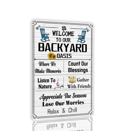 Welcome to Our Backyard Oasis Tin Sign Garden Yard Decorations for Yard Porch Home Yard Bar & Grill Bbq Party Porch Deck Patio Decor Art Sign 8x12 inch