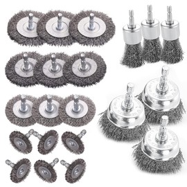 Double Elite Wire Brush for Drill Set 21 Pcs, Abrasive Wire Wheel for Drill 1/4 Inch Hex Shank, Wire Cup Brush for Drill, Drill Wire Brush Coarse Crimped Carbon Steel, Wire Brush Drill Attachments