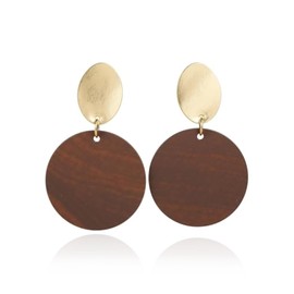 Geometric Gold Wood Earrings for Women Boho Retro Natural Wooden Round Disc African Dangle Drop Earring Statement Fashion Jewelry for Her