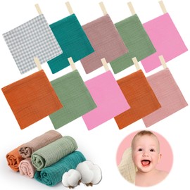 Aohcae Pack of 10 Baby Muslin Face Cloths 23 x 23 cm Baby Wash Cloths Baby Burp Cloths Baby Face Cloths for Babies Boys Girls
