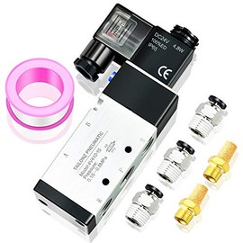 Tailonz Pneumatic 1/2"NPT Solenoid Valve 4V410-15 12V/24V/110V/220V Single Coil Pilot-Operated Electric 2 Position 5 Way Connection Typeï¼24Vï¼