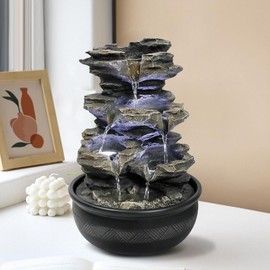 BBabe 15.7" High Rock Cascading Tabletop Fountain, Zen Meditation Indoor Waterfall Feature with LED Light for Home Office Bedroom Relaxation