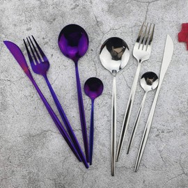 JASHII Silverware Sets, 24-Piece Stainless Steel Flatware/Cutlery/Tableware Set Service for 6 Person, Include Knife/Fork/Spoon, Mirror Polished (Purple)