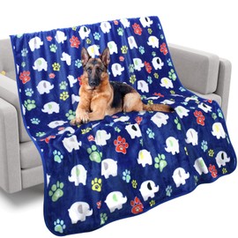 Rezutan Soft Fleece Dog Blanket, 60X50 inches, Blue Elephant Pattern and Paw Prints, Polyester, Breathable, Fade Resistant, Lightweight, Machine Wash