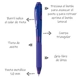 Bolígrafo Wow Retráctil Tinta Violeta 1.0 mm Caja con 12 Piezas- BK440-V