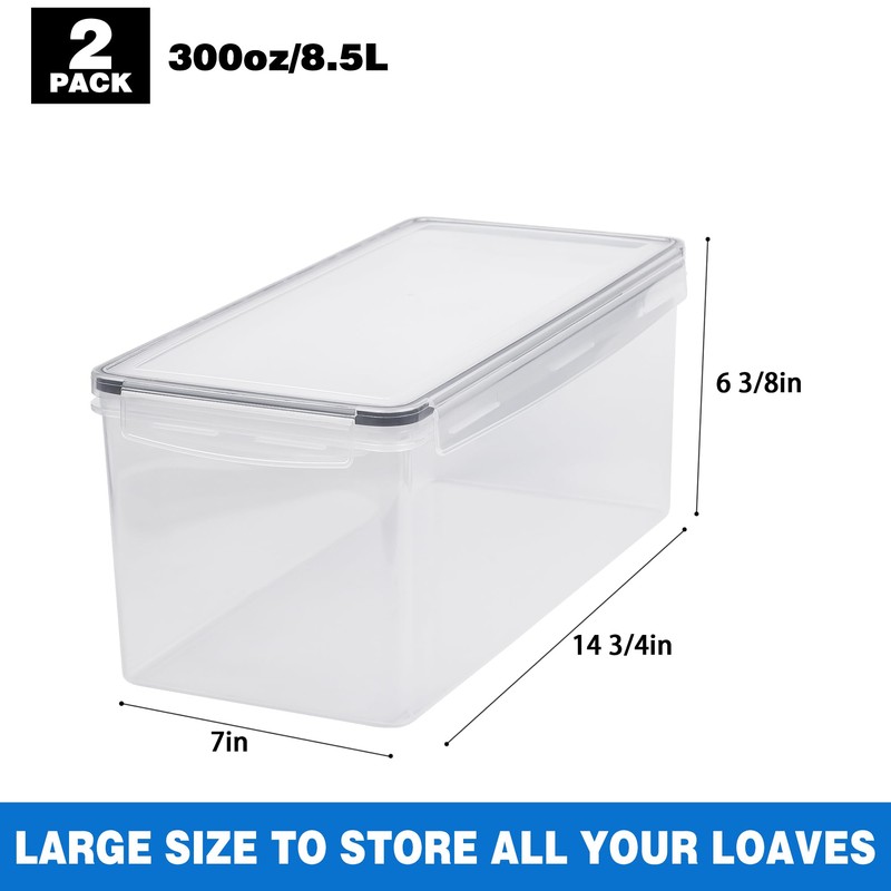 Tiawudi 2 Pack Bread Box, Plastic Bread Container, Large Sandwich