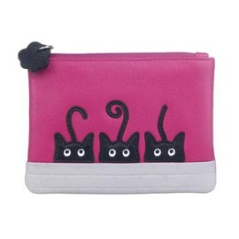 Premium Leather Black Peek A Boo Cats Coin RFID Purse by Mala Leather (Pink)