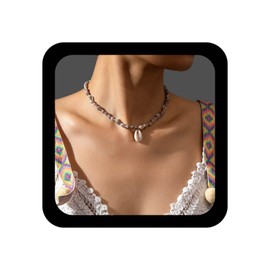 Inilbran Bohemia Seashell Necklace Choker Vintage Cowrie Shell Necklace Conch Choker Necklaces Hawaiian Summer Conch Necklaces for Women