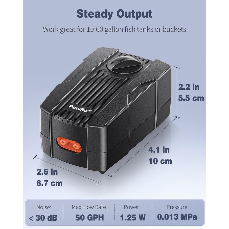 Pawfly Aquarium Air Pump 50 GPH Fish Tank Oxygen Pump