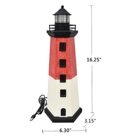 Morning View Lighthouse Decor Nautical Decoration Wood Light House Figurine Beach House Coastal Decor Table Ocean Seaside Theme Home Lake House Bathroom Shelf Centerpiece 16.25" Red