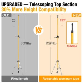 Telescoping Laser Level Pole with Tripod, 12Ft/3.7M Laser Level Stand, Includes 1/4"-20 Laser Mount & 5/8"-11 Adapter for Rotary/Line Lasers