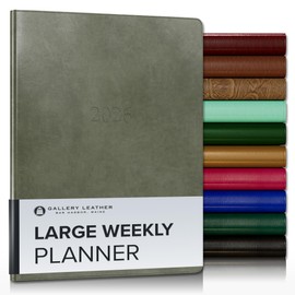 Gallery Leather Large Weekly Monthly Planner 2026, Elegantly Bound Calendar Planner and Notebook with Stylish Gold-Gilded Page Edges, 12 Months - Acadia Cactus - 9.75 x 7.5 "