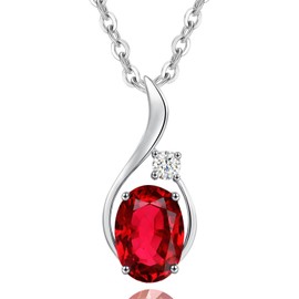 FANCIME Solid 14 Carat 585 White Gold Pendant Necklace with Elliptical Birthstone and 0.031 ct Real Diamond, Fine Gift Jewellery for Women Girls, 925 Silver Chain: 40 + 5 cm, Gemstone Sterling Silver,