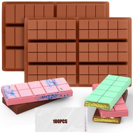 Palksky Chocolate Bar Mold Deep, 2PCS Silicone Chocolate Molds Thick for Stuffed Knafeh Pistachio, Dubai Chocolate Bar Pistachio Mold, Chocolate Making Supplies with 100PCS Bags