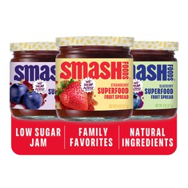 Smash Foods Jam, Variety 3-Pack Family Favorites | No Sugar Added, Naturally Sweet Jelly | Keto Friendly, Low Calorie, Low Carb | Non GMO, Upcycled, Vegan, Plant Based, Paleo | Strawberry, Concord Grape, Blueberry