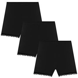 Bossail 3-12 Years Girl's Solid Color Lace Trim Boyshort Underwear Safety Dress Panties Multipack (3 Black, 3-4 Years)