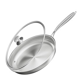 YRenZ Stainless Steel Pan,12inch Stainless Steel Frying Pan with Lid, Tri-Ply 18/10 Chef’s Pan for Induction Cooktops, Oven & Dishwasher Safe Cookware with Stay-Cool Handle