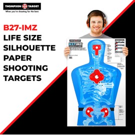 Thompson Target B27-IMZ Life-Size Silhouette with Human Anatomy Immobilize Zones Ultra Bright Self-Defense Range Training 25"x38" Paper Shooting Targets - Made in USA (10 Pack)
