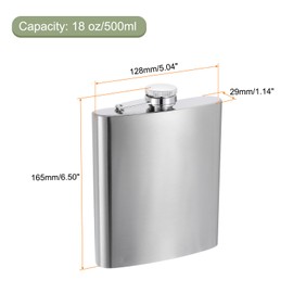 uxcell Hip Flask for Liquor 18oz 500ml Stainless Steel Leak Proof Drinking Flask for Camping Hiking Outdoor Activity, Silver